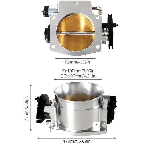 Silver 102mm Throttle Body for LS1 LS2 LS3 LS6 LS7 LSX with Throttle Position Sensors TPS IAC Aluminum Silver HTRACING