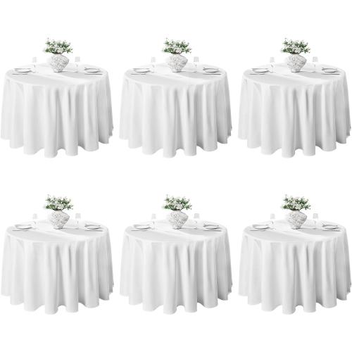 VidaFete Round Tablecloth 132inch 6pack Polyester Table Cloth, Stain Wrinkle Resistant Polyester Dining Table Cover for Kitchen Dinning Party Wedding Rectangular Tabletop Buffet Decoration(White)