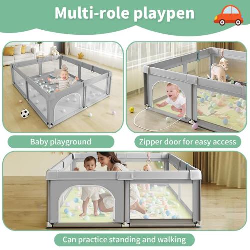 Baby Playpen, Play Pens for Babies and Toddlers, Mini Baby Fence Play Area,Safe Anti-Fall Play Yard with Gates, Small Playpen for Babies with Breathable Mesh, with Pull-Up Ring(Grey, 36 x36) MAY HAVE MISSING PIECES