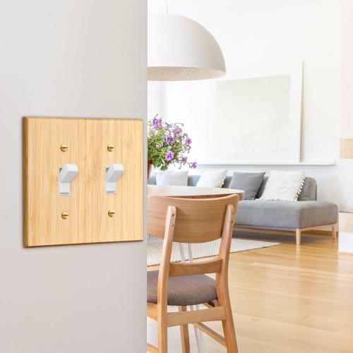 Pinkunn 10 Pcs Wood Light Switch Outlet Covers,Light Oak,Double Toggle