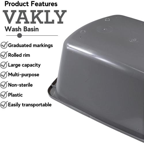 Wash Basins – Rectangular Plastic Hospital Bedside Soaking Tub [2 Pack] Small 7 Quart Graduated Bucket - Portable Washbasin for Washing, Cleaning, Foot Bath, Washing Dishes, Face Cleansing Bowl