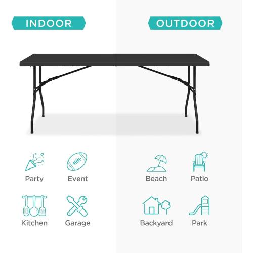 Best Choice Products 6ft Plastic Folding Table, Indoor Outdoor Heavy Duty Portable w/Handle, Lock for Picnic, Party, Camping - Black