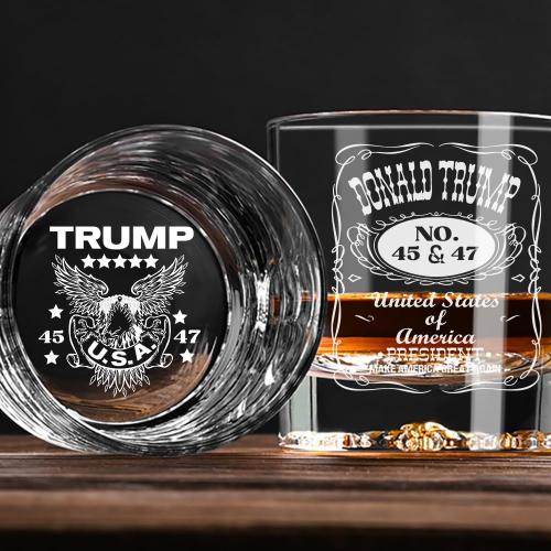 Donald Trump Laser Engraved 10.5 oz. Whiskey Glass,Trump For Presidency, Poilitical Gift, 45-47, Bourbon Rock Glass Made in the USA