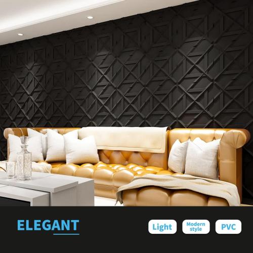 Art3d PVC 3D Wall Panel, Decorative Wall Tile in Black 12-Pack 19.7x19.7