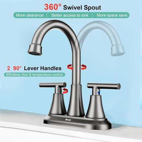 Gold 4 Inch Bathroom Faucets for Sink 3 Hole, Faucet for Bathroom Sink with Pop-up Drain & Supply Hoses, 2-Handle 360 Swivel Spout Stainless Steel Lead-Free, Centerset Faucet for Vanity Lavatory