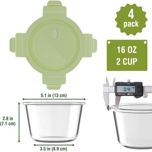 16oz Glass Meal Prep Containers, Airtight 2 Cup Glass Storage Containers with Lids, Heat-Resistant BPA-Free Borosilicate Glass Soup Container for Leftover, Microwave, Dishwasher&Freezer Safe (4 Packs)