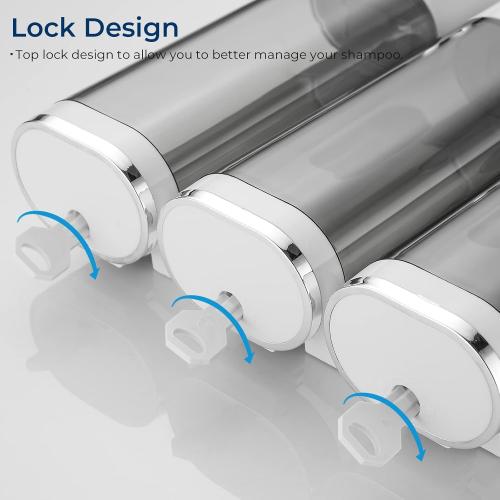 Shampoo and Conditioner Dispenser, Pollock Shower Soap Dispenser 3 Chamber No Drill, Wall Mounted Shampoo Body Wash Conditioner for Bathroom Large Capacity,White