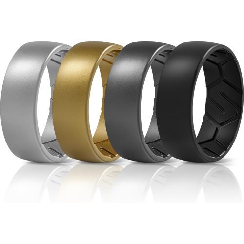 Egnaro Men's Silicone Rings 8mm Wide 2.2mm Thick Rubber Wedding Bands, 1/4/5/6/7 Multipack of Breathable Patent-Pending Design