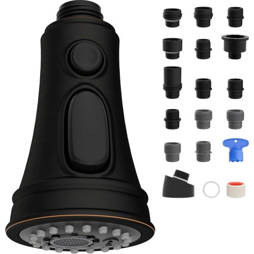 Hibbent Kitchen Faucet Head Replacement, Pull Down Faucet Spray Head, 3 Function Faucet Sprayer Nozzle, 15 Adapters Compatible with Moen, American Standard, Delta, Kohler Faucets, Oil-Rubbed Bronze