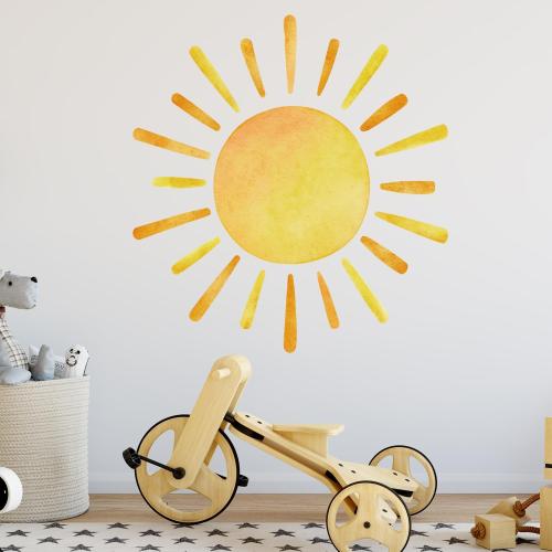 41.7” X 39.8” Watercolor Boho Sun Wall Decals Peel and Stick, PVC Sunrise Wall Stickers, Yellow Sunshine Wall Art Decor for Kids Room Playroom Nursery Bedroom