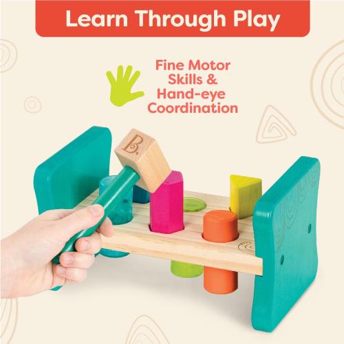 B. toys – Wooden Shape Sorter – Pounding Bench For Shape Sorting – 6 Pegs & Toy Hammer – Classic Toys For Toddlers, Kids – 2  Years – Colorful Pound & Play