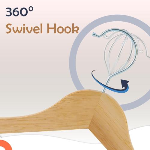 ELONG HOME Solid Wooden Hangers  Wood Suit Hangers with Extra Smooth Finish, Precisely Cut Notches and Chrome Swivel Hook, Clothes Hangers for Shirt Coat Jacket Dress, Natural