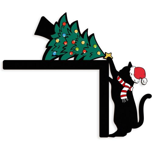 Pigort Christmas Decorations Funny Black Cat Door/Window Coner Toppers Windows Walls DIY Craft for Christmas Party Ornament (Black cat 2)