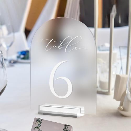 JINMURY Frosted Arch Table Numbers for Wedding, 5x7 Inch Acrylic Table Numbers 1-10 with Stands, Frosted Acrylic Arch Tabletop Sign with Holder for Centerpiece, Reception, Wedding, Party, Event