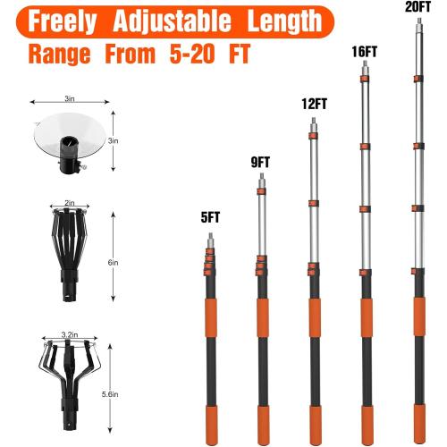 Size 26FT Reach Light Bulb Changer for High Ceilings, Light Bulb Changer with Baskets and Suction Cup for Recessed Lights with 5-20FT Telescoping Extension Pole