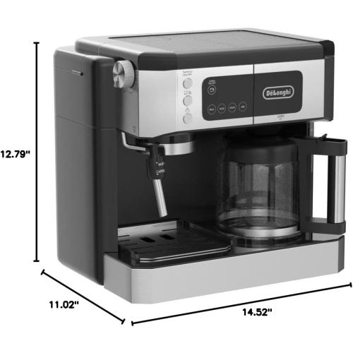 De'Longhi UPGRADED All-in-One Combination Coffee Maker & Espresso Machine   Advanced Adjustable Milk Frother for Cappuccino & Latte   Glass Coffee Pot 10-Cup, COM532M black