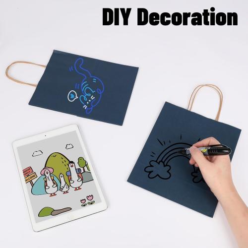 Joybe 50 Pack 8x4.75x10 Inch Medium Navy Blue Kraft Paper Bags with Handles Bulk, Craft Paper Gift Bags for Party Favors Grocery Retail Shopping Business Goody Merchandise Take Out Blank Sacks (50pcs)