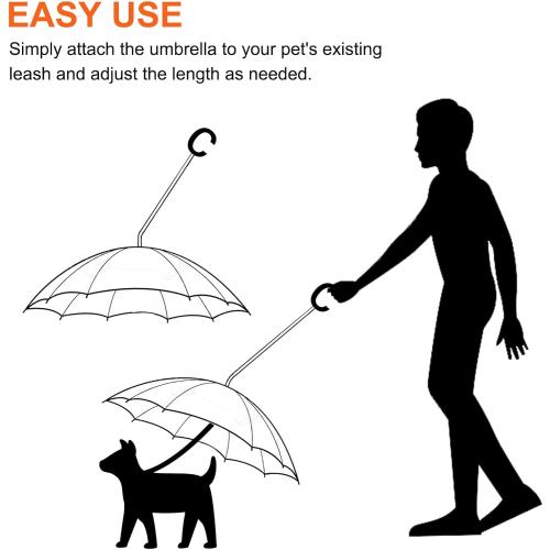 Pet Dog Transparent Umbrella, Clear Folding Adjustable Leash, Keeps Pet Dry in Rain (C Hook)