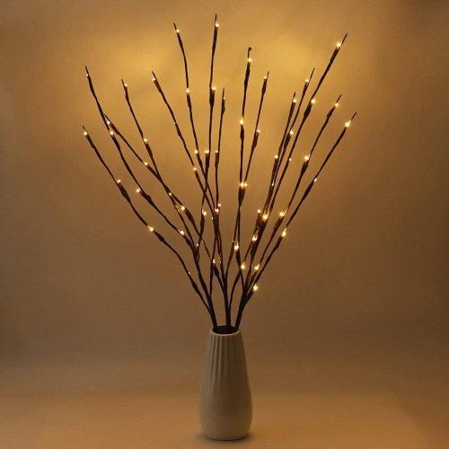 LED Branch Lights, Battery Powered, Warm White, Brown, Plastic, 20 LED, 5 Bendable Poles, 25 Inches, Modern Office Decoration