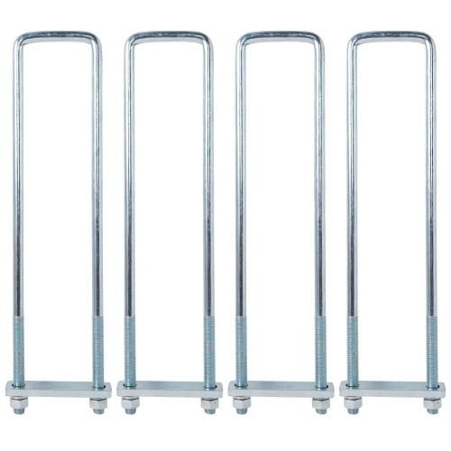 4Pack 4“ X 20 Square Bend U-Bolt Kit, Heavy Duty Steel 5/8 Inch Diameter, 4 Complete Sets with 1-1/8 x 6 Tie Bars for Truck Chassis.
