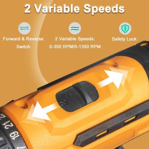 Black and Grey 21V Cordless Drill with 25 1 Torque, 30N.m, 3/8'' Keyless Chuck, LED Light, Battery and Charger(Gray)