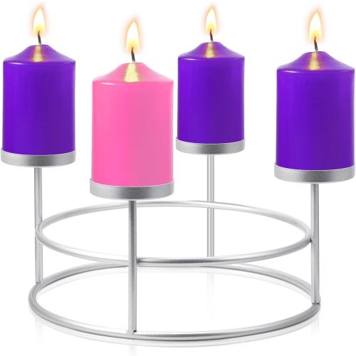Mumufy Christmas Advent Candle Holder 11.4 Inch Large Size Wreath Ring Candle Stand for 3 Inch Pillar Advent Candles Rustic Candlesticks for Xmas Home Religious Holiday Decoration(Silver)
