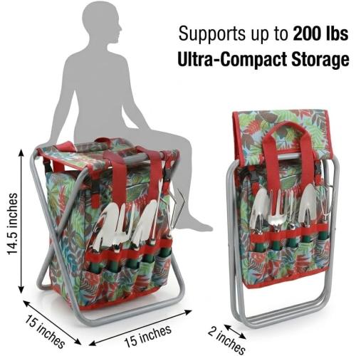 7-piece Garden Tool Set with Tote and Folding Stool Seat