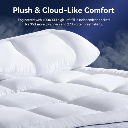 King Size Dual Layer 4 Inch Memory Foam Mattress Topper, 2 Inch Cooling Gel Memory Foam and 2 Inch Soft Pillow Top Mattress Pad Cover for Back Pain Relief, with Elastic 21 Deep Pocket