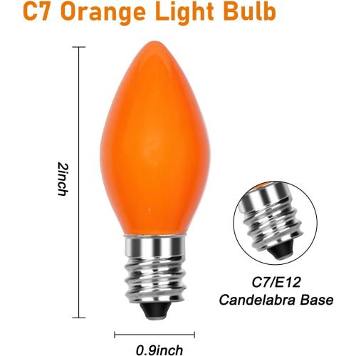 25 Pack C7 Halloween Replacement Bulbs, Ceramic Orange Christmas Light Bulbs for Indoor/Outdoor String Lights, E12/C7 Candelabra Base, 5W Incandescent Night Light Bulbs