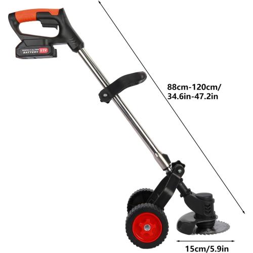 Electric Weed Wacker with Wheels, Cordless Weed Eater 2000mAh 21V Battery Operated, 3 in 1 Weed Trimmer Brush Cutter with Adjustable Telescopic Pole for Villas, Yards & Parks, Black, ELM001