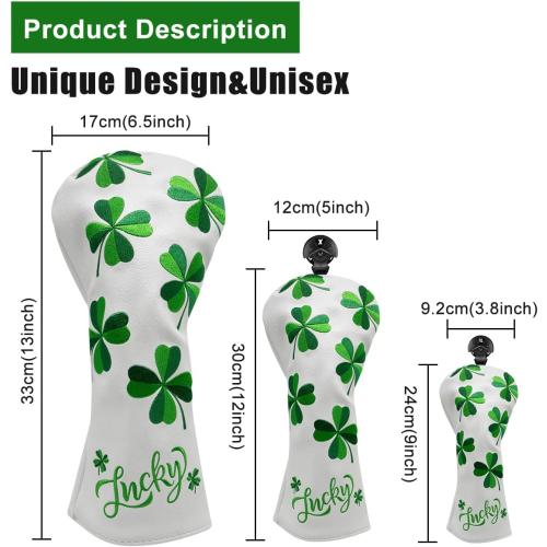 Golf Headcovers Live Lucky Golf Driver Covers Advanced Embroidery Fairway Wood Covers Hybrid Covers Mallet Blade Putter Head Covers Premium Leather Shamrock Golf Club Covers