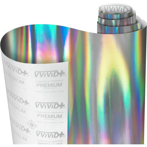 VViViD Silver Holographic Chrome Vinyl Wrap Rainbow Finish Roll DIY Air-Release Adhesive Film (1ft x 5ft)