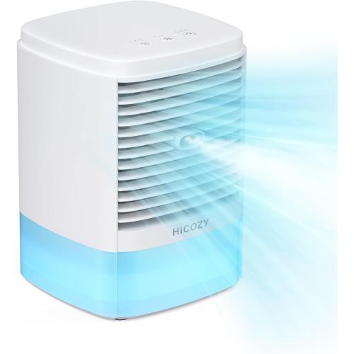 HiCOZY Portable Air Cooler with 2 Ultrasonic Mist Levels & 3 Fan Speeds, Evaporative Air Cooler with Detachable 650ml/23oz Water Tank, 3-in-1 Air Cooling Fan for Desktop, Office and Bedroom (Blue)