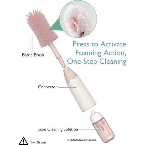 Momcozy Baby Bottle Brush Kit, Push-Press Foam Design, Pink