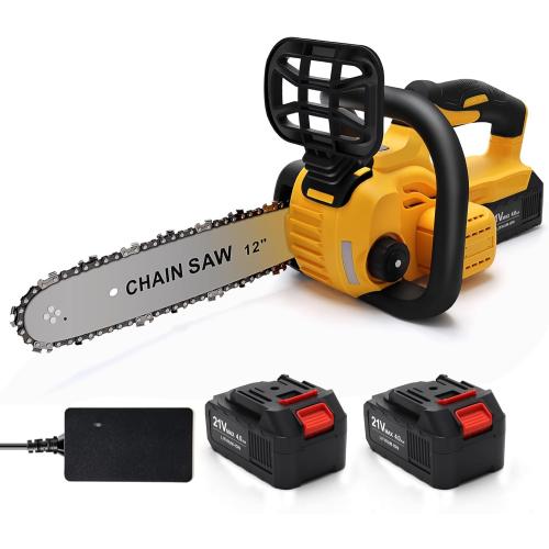 12-inch Cordless Chainsaw Brushless, 2 * 4.0Ah Battery, Tool-free Chain Tension & Auto Lubrication