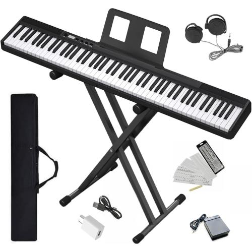Longeye Piano Keyboard 88 Keys Compact Digital Piano for Beginners with Full Size Semi Weighted Keys, Sustain Pedal, Headphones, Carrying Case (88 Key With Stand, Black)