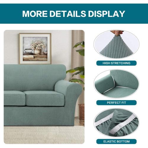 Turquoize 3 Piece Sofa Covers for 2 Cushion Couch Sofa Slipcover Soft Couch Cover for Dogs-Washable Sofa Furniture Covers with 2 Individual Cushion Covers, Jacquard Fabric (Loveseat, Dark Cyan)