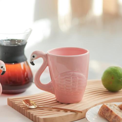 Flamingo Ceramic Coffee Mug, Pink Tea Cup, 15 oz