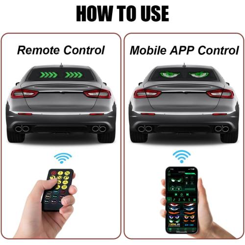 Gelrova Dual-Panel Blinking Devil Eyes Light LED Car Windshield Display: 2-Pack 14x4 Programmable Matrix, Single USB Power, Remote/App Control, Custom Text/GIFS for Car SUVs, Trucks