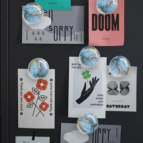 Set of 2 12pcs Fridge Magnets Glass Refrigerator Magnets Decorative Blue Marble Pattern Cute Magnets for Whiteboard Decorative Locker Magnets Fridge Magnets for Kitchen and Office, 1.18in/3cm