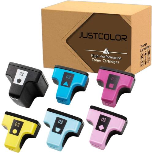 JUSTCOLOR Compatible Ink Cartridge Replacement for HP 02 use with Photosmart D7155 D7160 D7245 D7255 D7363 D7460 3210 3310 C5100 C5180 C6250 C6280 C7280 C7180 C8180 C6180 D7360 8250 C7200 (6-Pack)