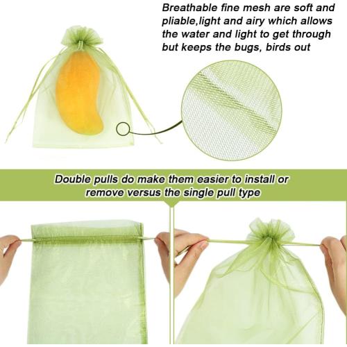 Set of 100pcs Size 6x9 Color Green Fruit Protection Bags 6x9 inch, Green Netting Cover Bags Drawstring Mesh Fruit Protectors Pest Barrier for Tomato Mango Trees Veggies Garden