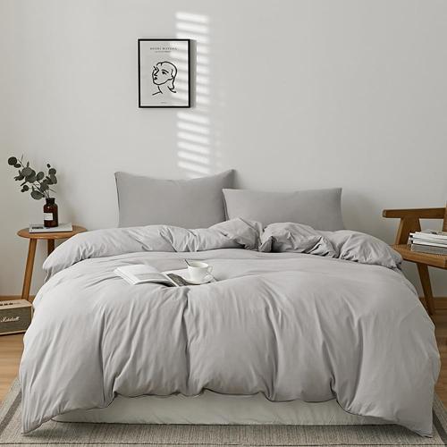 CLOTHKNOW Grey Full Size Comforter Sets Gray Silver Bedding Comforter Sets Light Grey Bedding Sets Soft Comforter with 2 x Pillow Cases