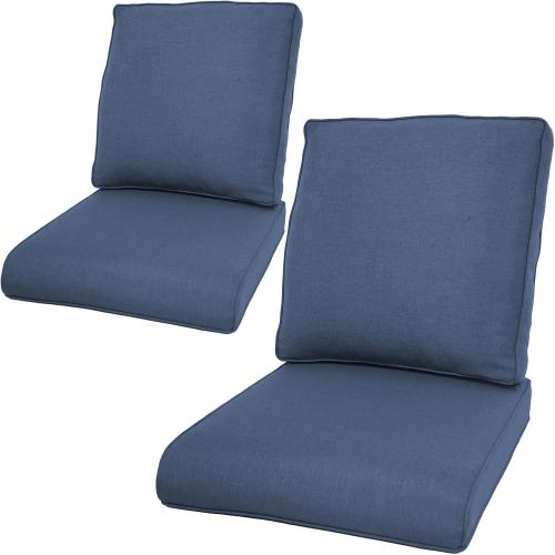 Rilyson Patio Cushions for Outdoor Furniture - 22×24 Inches High Back and Deep Seating Outdoor Cushion for Patio Chairs Sofa Couch Loveseat Water Resistant(Blue/2 Set/No Button)