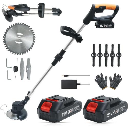 Cordless Weed Wacker,Electric Weed Eater,2 Batteries,Grass Trimmer Cordless,Black-A