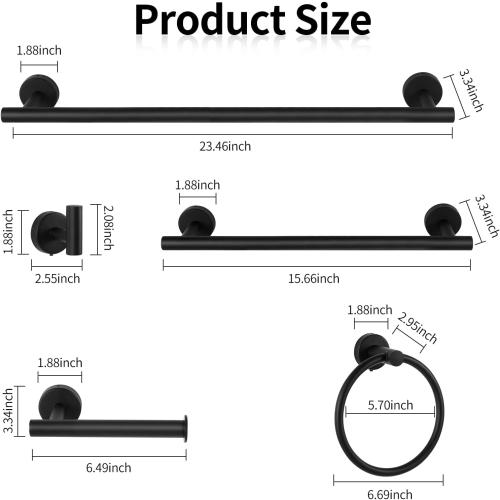 10PCS Matte Black Bathroom Hardware Set, Bathroom Accessories Set Include 24&16 inch Towel Bar, Robe Hook, Towel Ring, Toilet Paper Holder