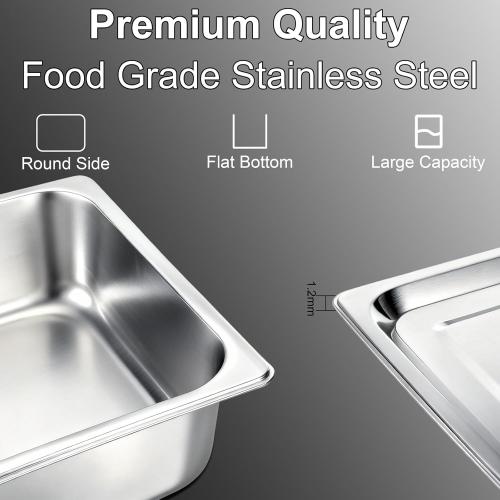 VOISEN 2 Pack Hotel Pans,1/1 Size 6 Deep,Anti-Jamming Steam Pan,Commercial Stainless Steel Pan, Steam Table Pans Full Size