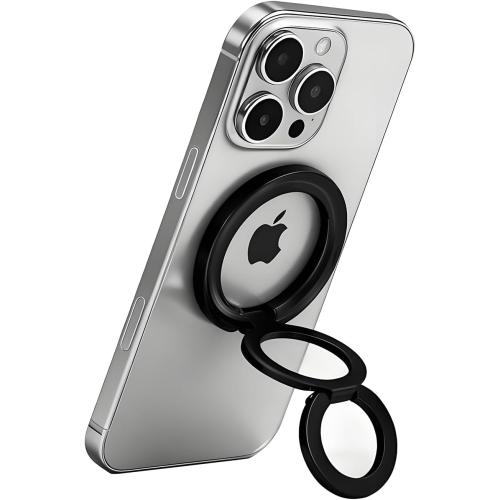 Magnetic Phone Ring MagSafe Phone Grip, Magnetic Cell Phone Stand Holder Finger Ring [Super Magnet] [360° Rotation] [Double Bracket] - Black 2025 New