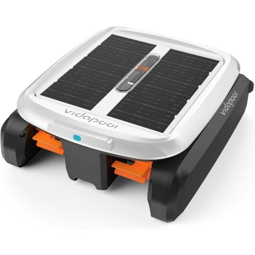 Solar Powered Automatic Robotic Pool Skimmer Cleaner,Solar Pool Surface Cleaner Dual Mode with Navigation Sensor Daytime＆Overnight Continuous Cleaning Ideal for All Swimming Pool-White