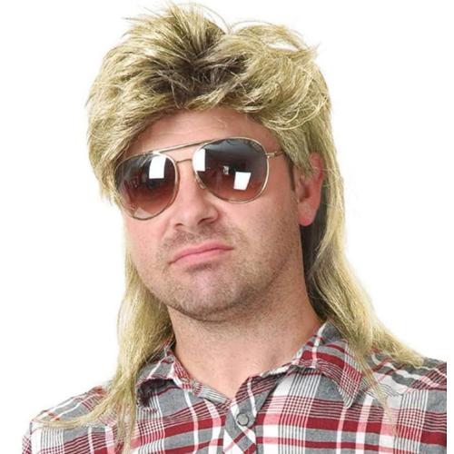 Kaneles Mens Mullet Wigs Dark Root 80s Costumes Halloween Male Wig for Fancy Dress (Dark Root Mix Blonde)